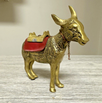 Brass Donkey Burro Mule With Saddle 5” Figurine Statue Vintage - $23.36