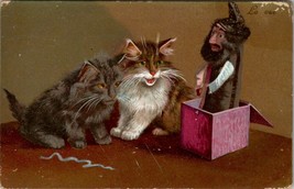 Cats Spooked by Jack in the Box Fantasy Artist Kittens Postcard U13 - £7.15 GBP