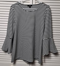 ALFANI  Blouse Top Black &amp; White Polyester Stretch Bell Sleeves  Size M ... - $11.99