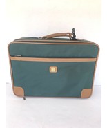 True Vintage Members Only Canvas Suitcase Green Brown Trim Train Case Ov... - $19.00