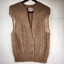 Vintage Contempo Casuals Crochet Tan a Knit Sweater Vest Size Large - £14.63 GBP