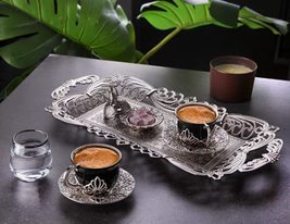 LaModaHome Black Espresso Coffee Cup with Saucer Water Glass Serving Tray and De - £39.10 GBP