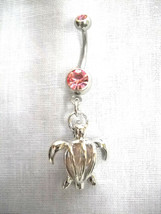 Aloha 3D Honu Sea Turtle W Caged Pink Crystal Charm Baby Pink Cz 14g Belly Ring - £7.85 GBP