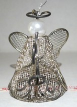 Angel with horn Silver Ornament Metal and Screen Xmas Halo Wings Vintage 1995 - £13.41 GBP