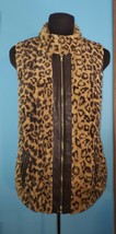 CHICO&#39;S SIZE Small 0 Faux Leopard Fur Pleather Trim Vest Zip Front Sleeveless - £23.59 GBP