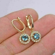 2Ct Round Simulated Blue Topaz Drop & Dangle Earrings 14K Yellow Gold Plated - £74.45 GBP