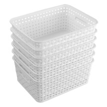 6-Pack White Storage Plastic Baskets, Plastic Weave Basket For Organizing - £30.36 GBP