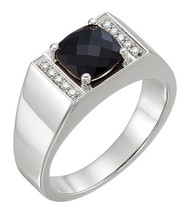 Onyx and 1/10 CTW Diamond Ring Sterling Silver - £422.78 GBP