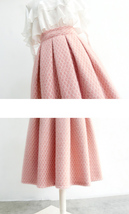 Winter Pink Plaid Midi Skirt Outfit Women Woolen Plaid Pleated Holiday Skirt image 2