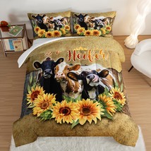 Farmhouse Animal Cow Comforter Western Bedding Sets Queen,Sunflower Comforter Fo - £83.83 GBP