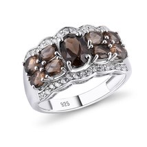 Original 925 Sterling Silver Ring for Women Natural Smokey Quartz Classic Design - £51.49 GBP