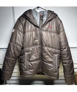 Vintage Puma Brown Sport Puffer Warm Winter Jacket Coat Hooded Size Large - $644.48 MXN