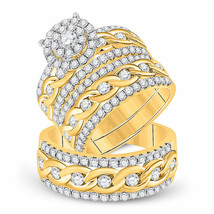14k Yellow Gold His Her Round Diamond Matching Bridal Wedding Ring Set 2-7/8 Ctw - £2,865.32 GBP