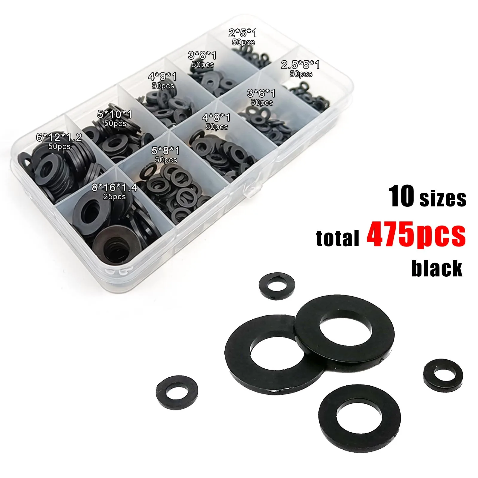 Total 475/1150pcs M2 M2.5 M3 M4 M5 M6 M8 White Black Plastic Nylon Flat Washer P - $48.49