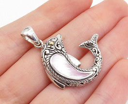925 Sterling Silver &amp; 18K GOLD - Shiny Mother Of Pearl Dolphin Pendant - PT5819 - £35.48 GBP