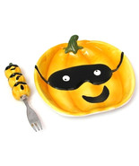 Small Ceramic Pumpkin Plate with Fork 6.5inx6.75in novelty Halloween fal... - £11.76 GBP