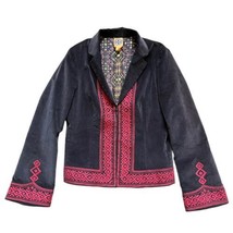 Tory Burch Velvet Boho Embroidered Flare Sleeve Lined Blazer Brown Red Size 6 - £58.53 GBP