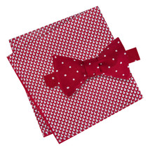 TOMMY HILFIGER Red Polka Dot Self Bow Tie Snowman Pocket Square Silk Set - £19.53 GBP
