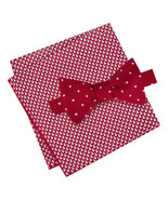 TOMMY HILFIGER Red Polka Dot Self Bow Tie Snowman Pocket Square Silk Set - £19.65 GBP