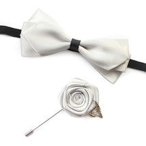 Silver Bow Tie with Buttonhole - £20.77 GBP