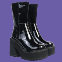 Goth Platform High Heels Zip Chunky Women&#39;s Boots Black Punk Thick Bottom Motorc - £56.70 GBP