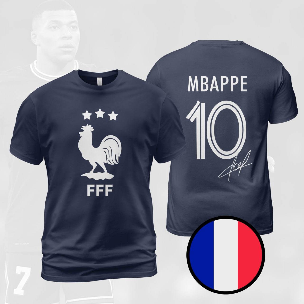 Primary image for France Mbappe Three-Time Champions 3 Stars World Cup 2022 Navy T-Shirt 