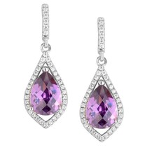 Sterling Silver Teardrop Clear CZ with Center Dark Purple CZ Earrings - £82.41 GBP