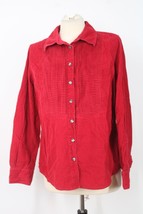 J Jill M Red Corduroy Pleat-Front Long Sleeve Button-Up Top - £20.77 GBP