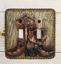 Set of 2 Rustic Western Cowboy Boots Faux Wood Wall Double Toggle Switch... - $27.99