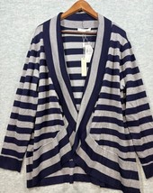 Pointelle Womens Cardigan Sweater 1X Navy &amp; Gray Open Front Casual - $356.83 MXN