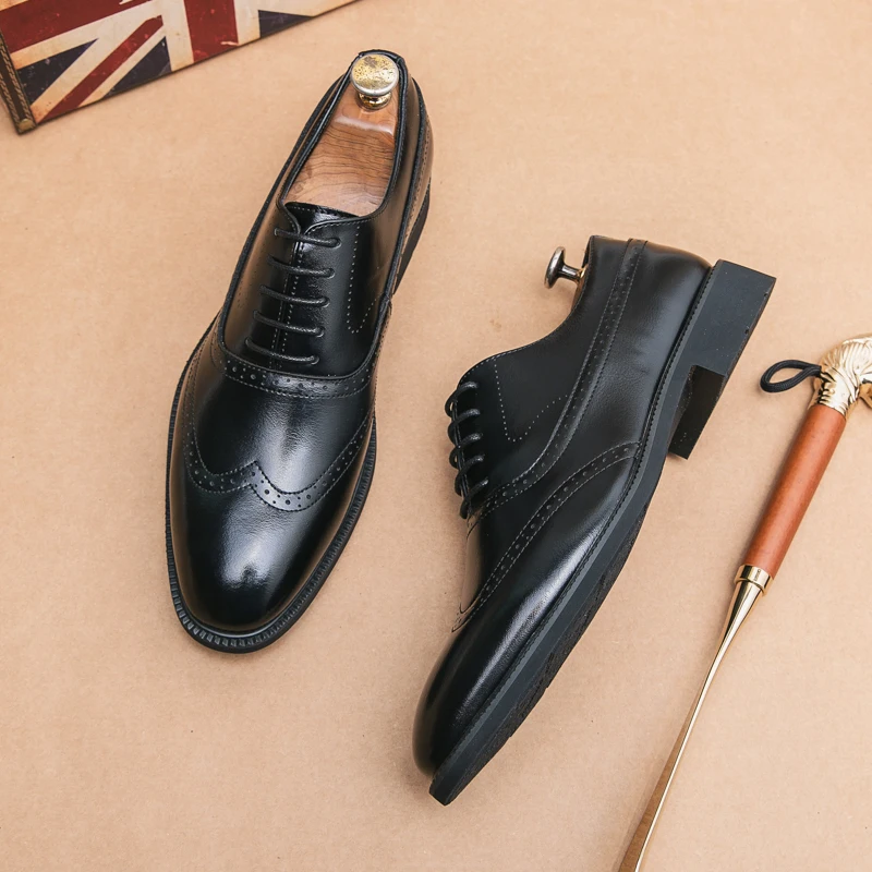 Men&#39;s Brown Derby  Up Black Square Toe Business Men&#39;s Shoes Handmade Dress Shoes - £156.97 GBP