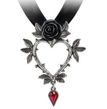 Alchemy Gothic Guirlande d&#39;Amour Necklace Heart Black Rose Ribbon Choker P894 - £27.08 GBP