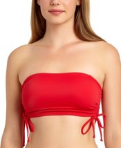 California Waves Juniors Ribbed Side Tie Bandeau Bikini Swim Top Large Color Red - £15.07 GBP