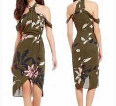 H by Halston Draped Halter Dress in Olive Floral 10 - £28.39 GBP