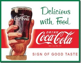 Coca Cola Coke Delicious with Food Advertising Retro Wall Decor Metal Tin Sign - £12.65 GBP