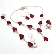 Kashmiri Ruby Pear Gemstone Handmade Fashion Necklace Set Jewelry 18&quot; SA 442 - £15.54 GBP