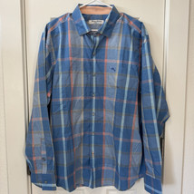 Tommy Bahama Island Zone Shirt Men Large Blue Plaid Beach Coastal Button Up - $23.38