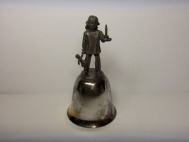 Danbury Mint Pewter &amp; Silver Plate Christmas Bell 1977 Little Girl W Candle - £10.19 GBP