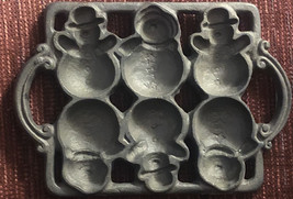 Vintage Cast Iron Snowman Mold Holiday Baking Pan Muffin Cake Brownies - $17.82