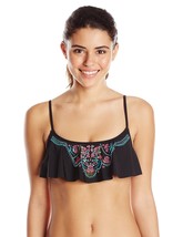 Hobie Women&#39;s Garden Embroidery Over The Shoulder Hanky Bikini Top, Blac... - $19.76