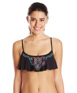 Hobie Women&#39;s Garden Embroidery Over The Shoulder Hanky Bikini Top, Blac... - £15.79 GBP