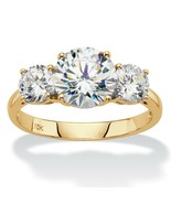 PalmBeach Jewelry 3 TCW Round CZ Solid 10k Gold 3-Stone Engagement Ring - £223.15 GBP