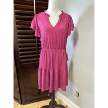 London Times Womens Tiered A Line Dress Pink Stretch V Neck Cap Sleeve M... - $36.14