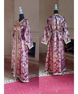 Vintage Maroon Metallic Brocade kaftan with Gold, Boho one size Moroccan... - $287.56 CAD