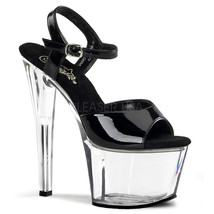 PLEASER Sexy Stripper Dancer Black &amp; Clear Platform Ankle Strap 7&quot; Heels Shoes - £44.83 GBP