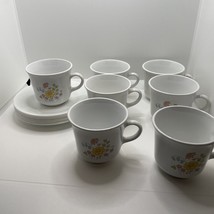 Vintage Cups Corelle By Corning Made In USA Meadow 7 cups &amp; saucers Floral - £18.64 GBP