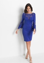 BODY FLIRT @ BON PRIX Laser Cut Flared Sleeve Dark Blue Dress UK S (bp8) - £17.52 GBP