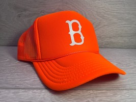 New Retro Boston B Neon Orange Cap Hat 5 Panel High Crown Trucker Snapback - £13.85 GBP