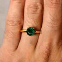 Women's Emerald Ring, 925 Sterling Silver Statement Ring, Minimal May Birthstone - £58.97 GBP