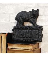 Rustic Western Black Bear On Tree Log Cast Iron Wall Art Welcome Sign Decor - $767.19 MXN